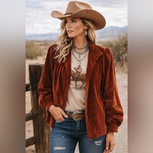 Vintage Patty Woodard Jacket 70s Rust Velvet Open Cardigan Western Women's Large